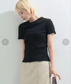 Ray BEAMS｜シュリンクメローボトルネックトップス｜ブラック｜半袖Tシャツのサムネイル
