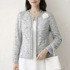 【現行タグ】極美品✨Leilian ツイードジャケット ノーカラー