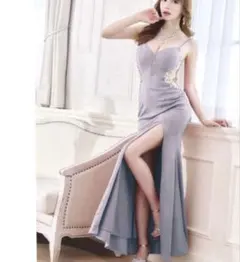 ロングドレス　スリットタイトドレス ビジュー付き