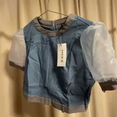 SHEIN X 青 パフスリーブ 半袖トップス