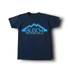 90s Busch LightビールプリントTシャツネオンシングルネイビーM古着のサムネイル