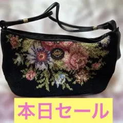 FEILER 花柄刺繍 ハンドバッグ 黒