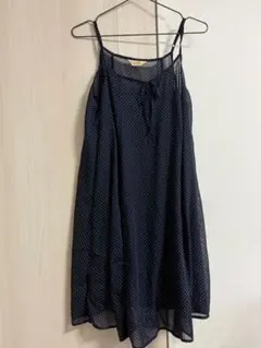 ドット柄 キャミワンピース ネイビー　シースルーツーウェイのサムネイル