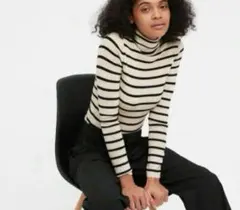 ユニクロ　UNIQLO リブタートルネックセーター　ボーダー　サイズXL