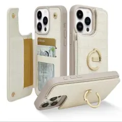 iPhone15promax 背面手帳型ケース ホワイト クロコダイル風