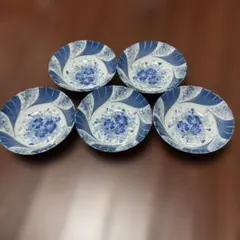 陶器 小鉢 5客セット 花柄 藍色