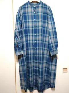 ニコアンド　チェック　シャツ　ワンピース　ブルー系