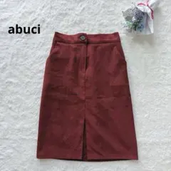 アビュシー　タイトスカート　スリット　膝丈　ワインレッド　コーデュロイ　シンプル