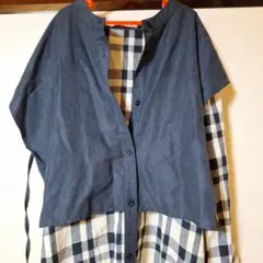 新品☆レイヤード風 チェック柄 シャツワンピース