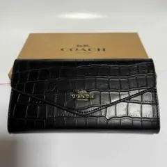 COACH コーチ 長財布 フラップ 型押し ブラック CU164