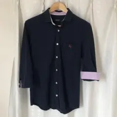 BURBERRY BLACK LABEL ネイビー　ポロ　七部袖シャツ
