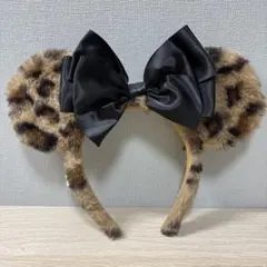 ディズニー　ミニー　ヒョウ柄　カチューシャ　レオパード　豹柄　黒リボン　レア