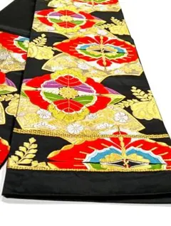 黒地 金彩 花文様 袋帯　レトロ　京都　帯