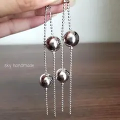 《4ヶ》 ロングタッセル　シルバービーズ　チェーンタッセル　ボールチェーン