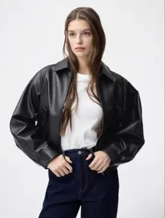 GU フェイクレザーハリントンジャケット