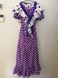 フラメンコ衣装 ボルドー×アイボリー 水玉 フリルドレス - メルカリ