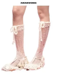 JUEJUEWORKS ネット編み靴下 クリーム色