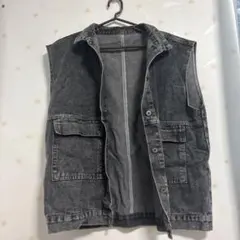 ダークグレー デニム ノースリーブベスト