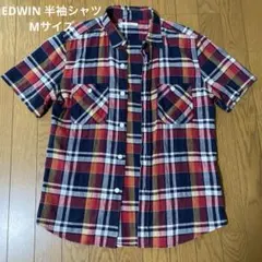 EDWIN 半袖シャツ Mサイズ レッド ネイビー チェックのサムネイル