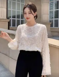 レース　シアー　長袖ブラウス