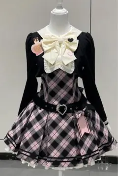 ゴスロリ　春夏　ロリータ　地雷系　レース　リボン　長袖　量産型　ブラック　M