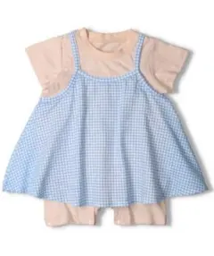 ベビー服 ロンパース ギンガムチェック柄キャミ風オール・ロンパース