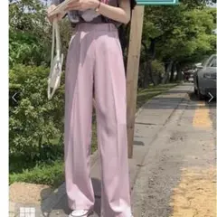 GRL　センタープレスストレートパンツL　ライトピンク　美脚効果　きれいめA04