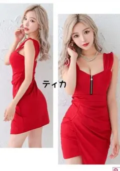 レッドタイトミニドレス ジッパー付き