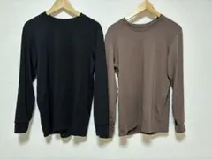ユニクロ 超極暖ヒートテック クルーネックT Mサイズ 2枚 ブラック ブラウン