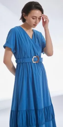 美品✨ダイアグラム カシュクールコットンワンピース ティアード ブルー 36　S