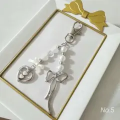 ハート×リボン×パール｜ビーズキーホルダー ストラップ チャーム 5