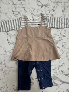 【POLO】ロンパース 重ね着風 ピンク ボーダー 春 女の子80cm