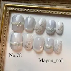 78 現品　サイズ•チップ変更可　ネイルチップ　ブルー　ホワイト　ラメ　丸パーツ