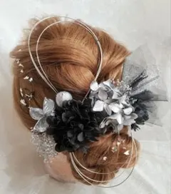 髪飾り　ドライフラワー　成人式　卒業式　ブラック　シルバー　袴　前撮り　水引