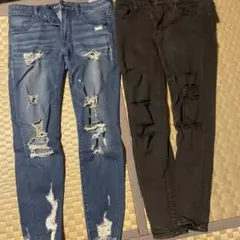 アメリカンイーグルダメージデニム2本セット（ブルー・ブラック）