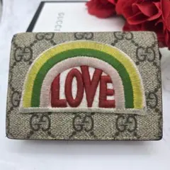GUCCI グッチ 折り財布 財布 LOVE 虹 GG スプリーム レッド