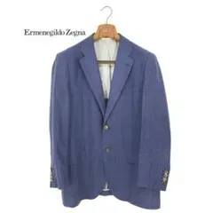 【極美品/現行】レノマ×ゼニア　リネン混サマージャケット　ブルーストライプ　L 極美品/現行】レノマ×ゼニア リネン混サマージャケット ブルー