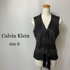 カルバンクライン ノースリーブ ボーダー ブラウス フリンジ シャツ ストライプ