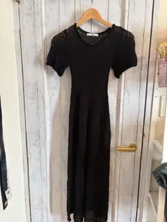 【グレイル】GRL ブラックレース編みロングワンピース