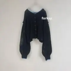forksy. 2WAYクロップド メッシュ ニット カーディガン 透かし編み