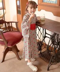 新品 リセマイン すぽっと着れる ワンピース 浴衣　黒　チェック　チェリー