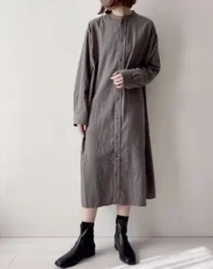 無印良品　両面起毛フランネル　スタンドカラーワンピース　XL