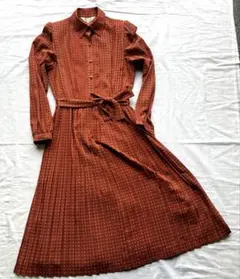 昭和レトロ 赤いビンテージワンピース プリーツ 長袖 最終値下げ