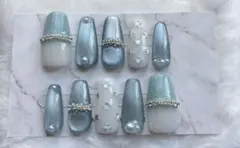 ブルー・ホワイト・パールネイルチップセット