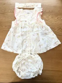 プチバトー　ヘアバンド付ワンピース＆ブルマセット 6m 67cm 小花柄
