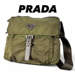 PRADA プラダ　ナイロン ショルダーバッグ カーキ 三角ロゴ プレートのサムネイル