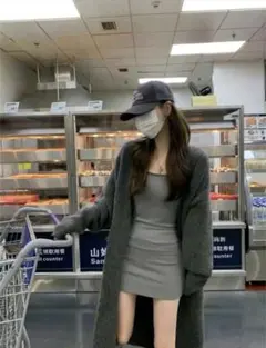 【新品✨完売品】SHEIN ロングカーディガン グレー 韓国 オルチャン