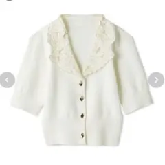 SNIDEL エンブロイダリープルオーバー 　半袖ニット　ブラウス　トップス