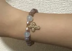 天然石パールクロスブレスレット　ハンドメイド