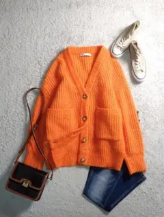 ザラ アルパカ混 起毛 畦 ニット カーディガン M ゆったり オーバーサイズ